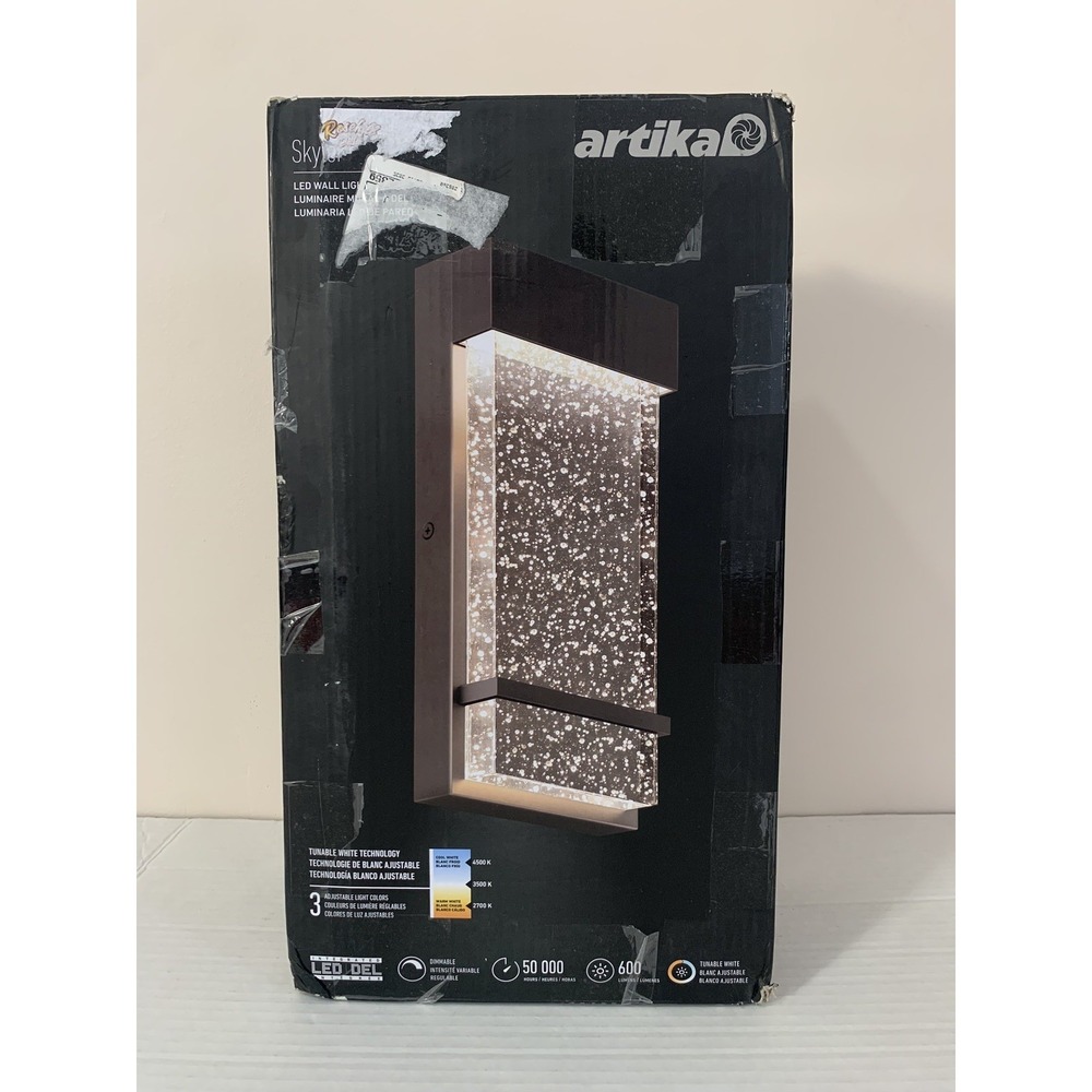 Artika Skyler Black Modern LED Outdoor Garage and Porch Light Lantern Sconce
